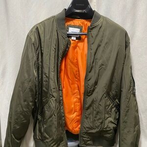 Old Navy Khaki Bomber Jacket with Bright Orange Lining